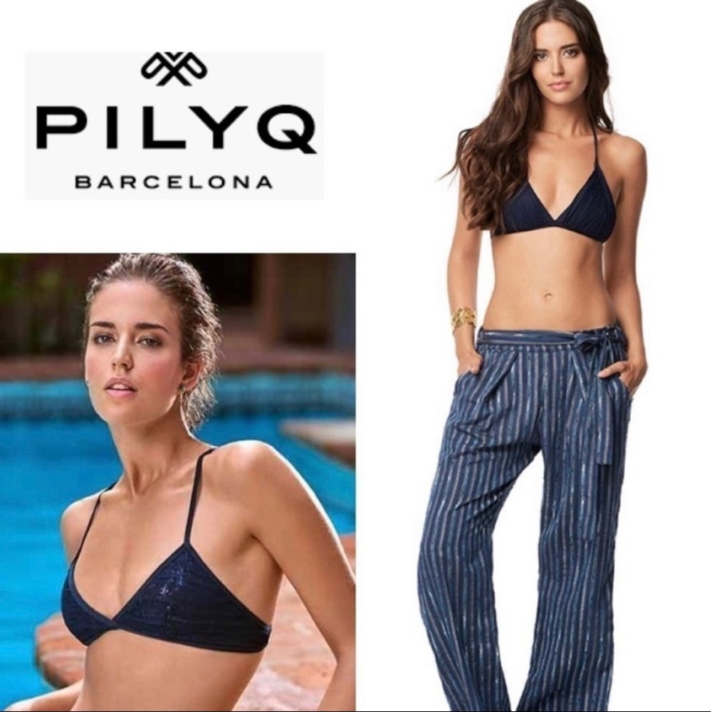 PILYQ Atlantis Blue‎ Sequin String Bikini Top